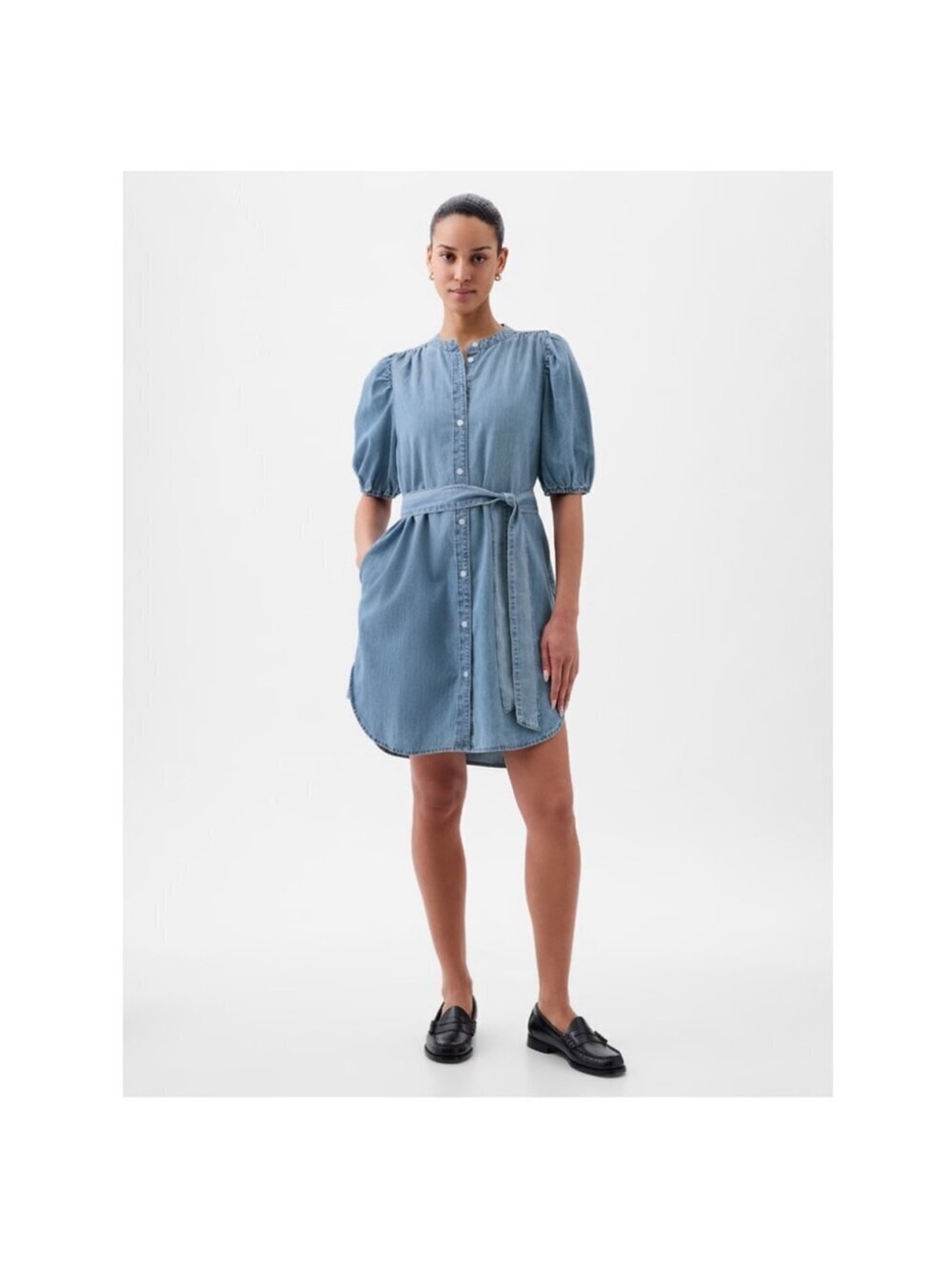 GAP Light Blue Denim Button-Front Shirt Dress with Tie Belt